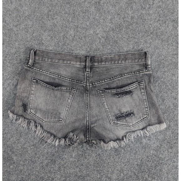 We The Free people Micro Shorts Womens 25 Black Gray Cut Off Fringe Button Fly - Picture 2 of 10